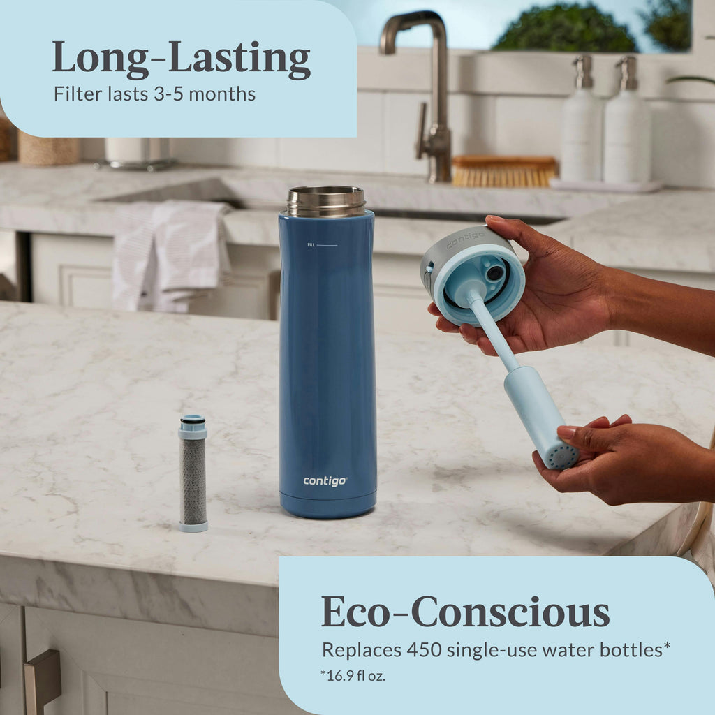 Contigo® Wells Chill Stainless Steel Filter Water Bottle with AUTOSPOUT® Straw Lid and Replacement Filter, 24 Oz